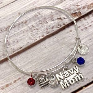 US Navy Mom Bangle Bracelet Military Charms Crystal Stones